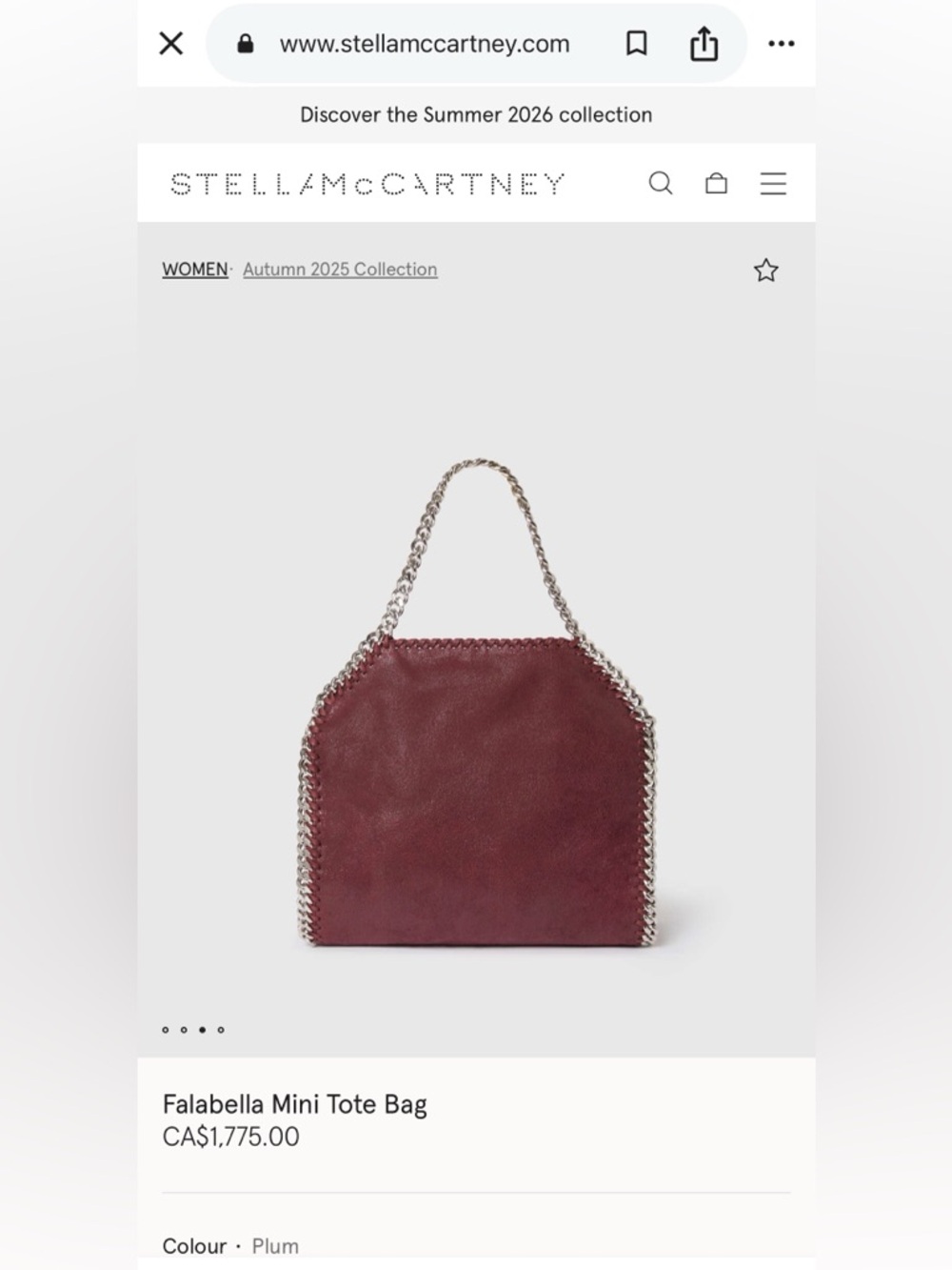 Stella McCartney Plum Falabella Mini Tote Bag